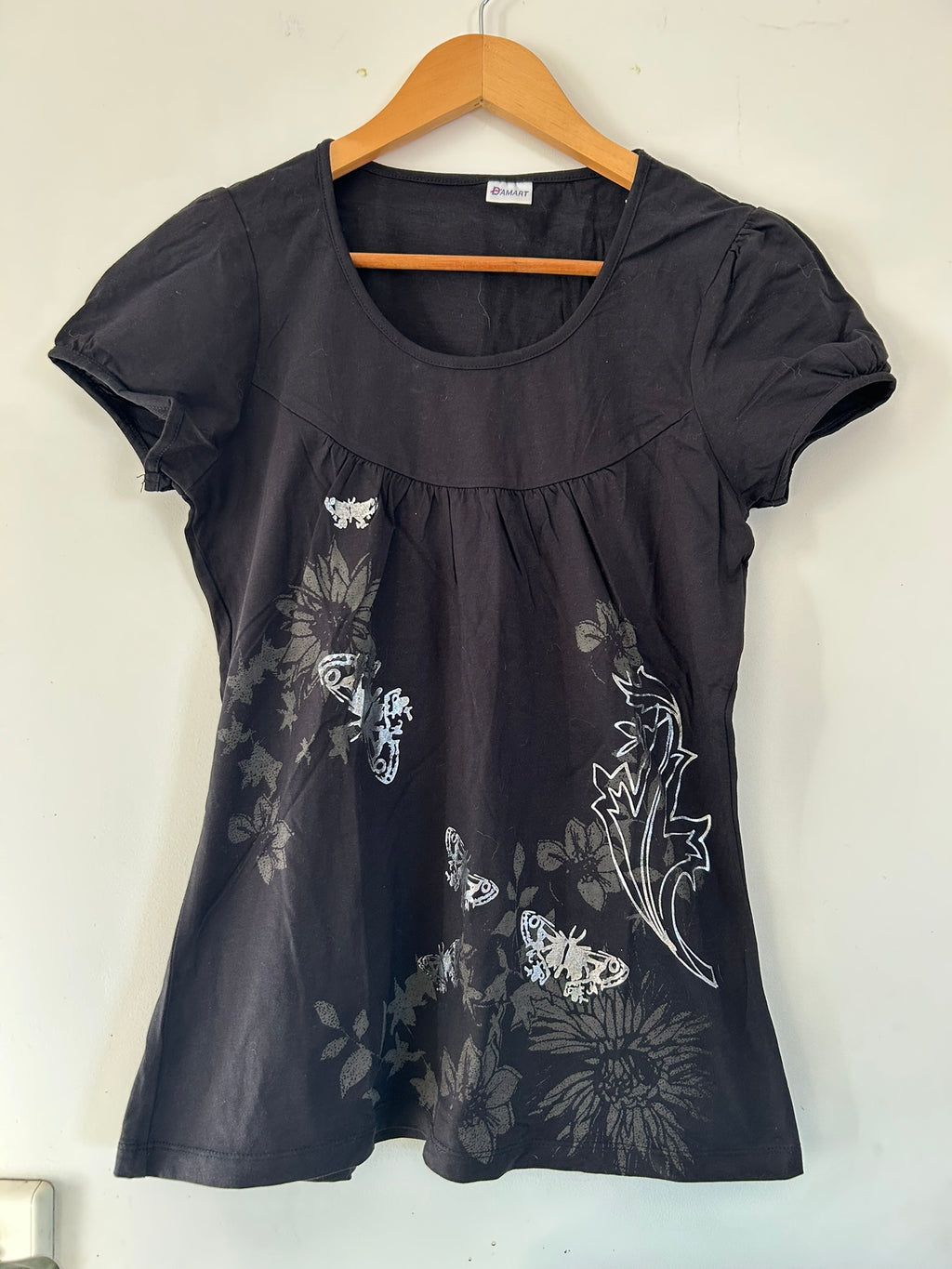 T-shirt long manches courtes noir motifs argentés Damart taille 38/40