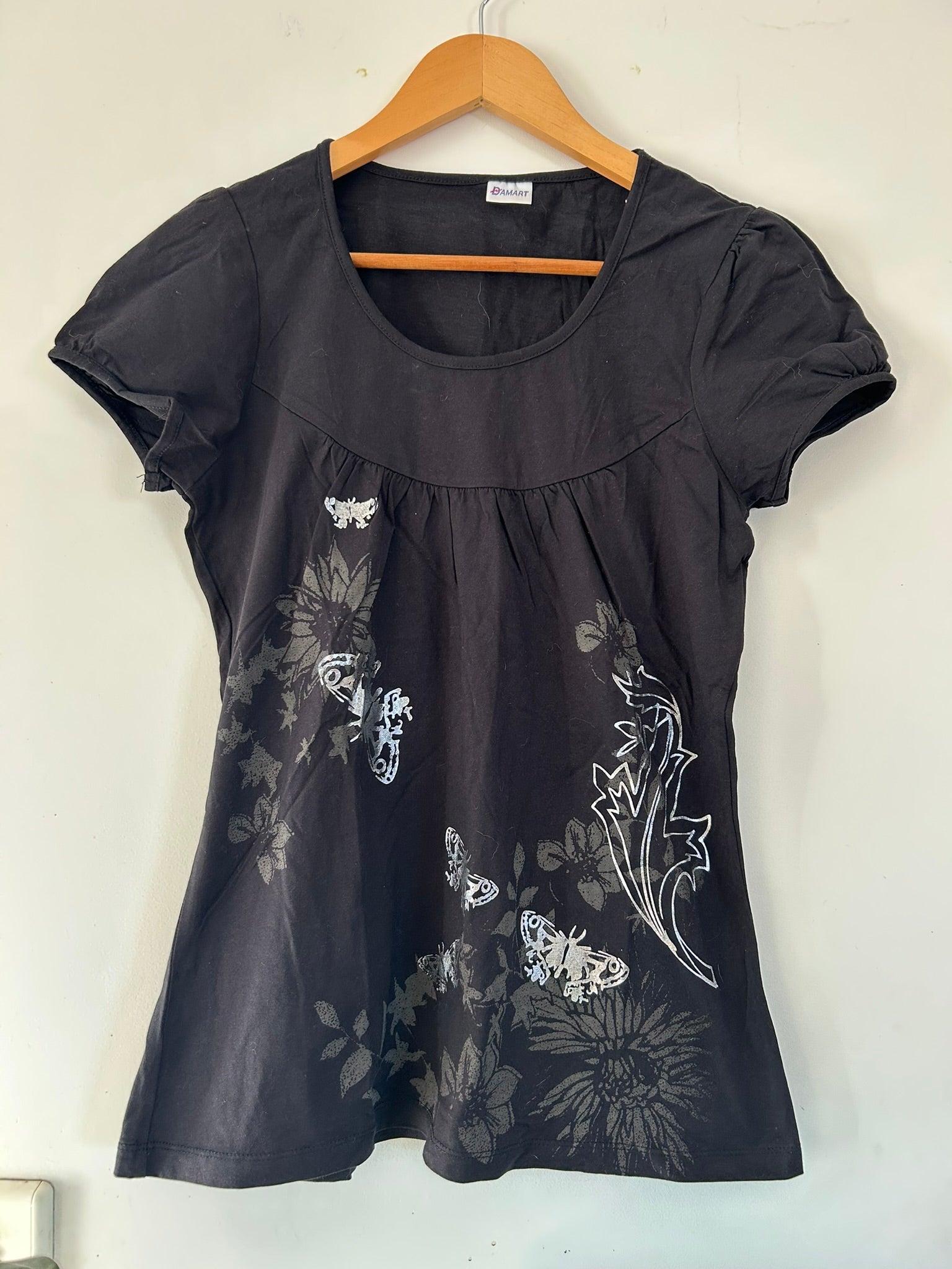 T-shirt long manches courtes noir motifs argentés Damart taille 38/40