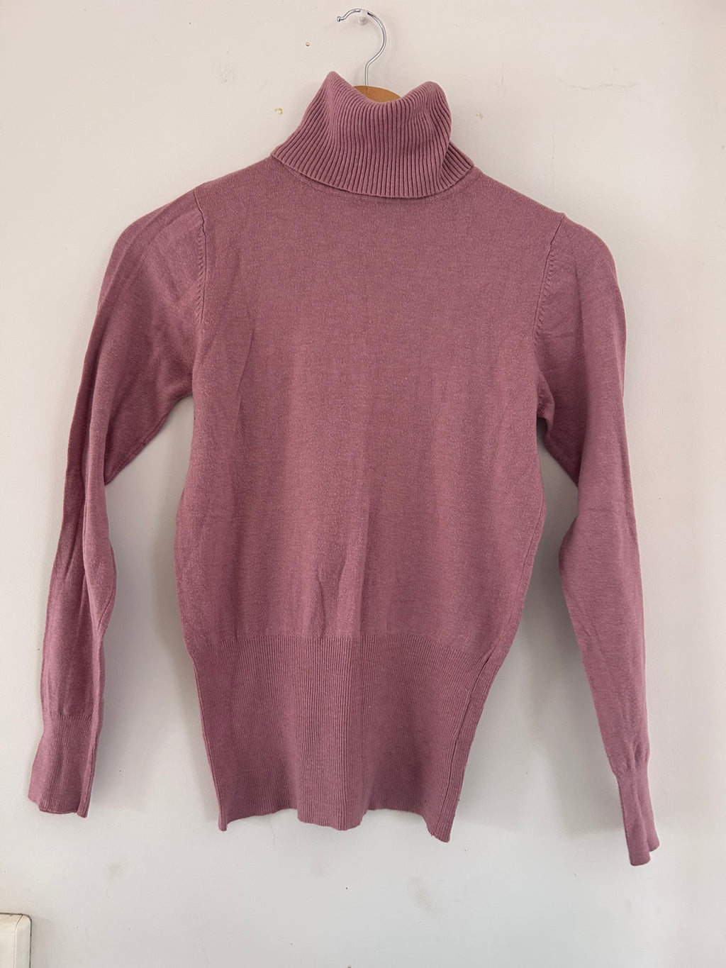 Pull col-roulé laine et cachemire rose taille 34/36