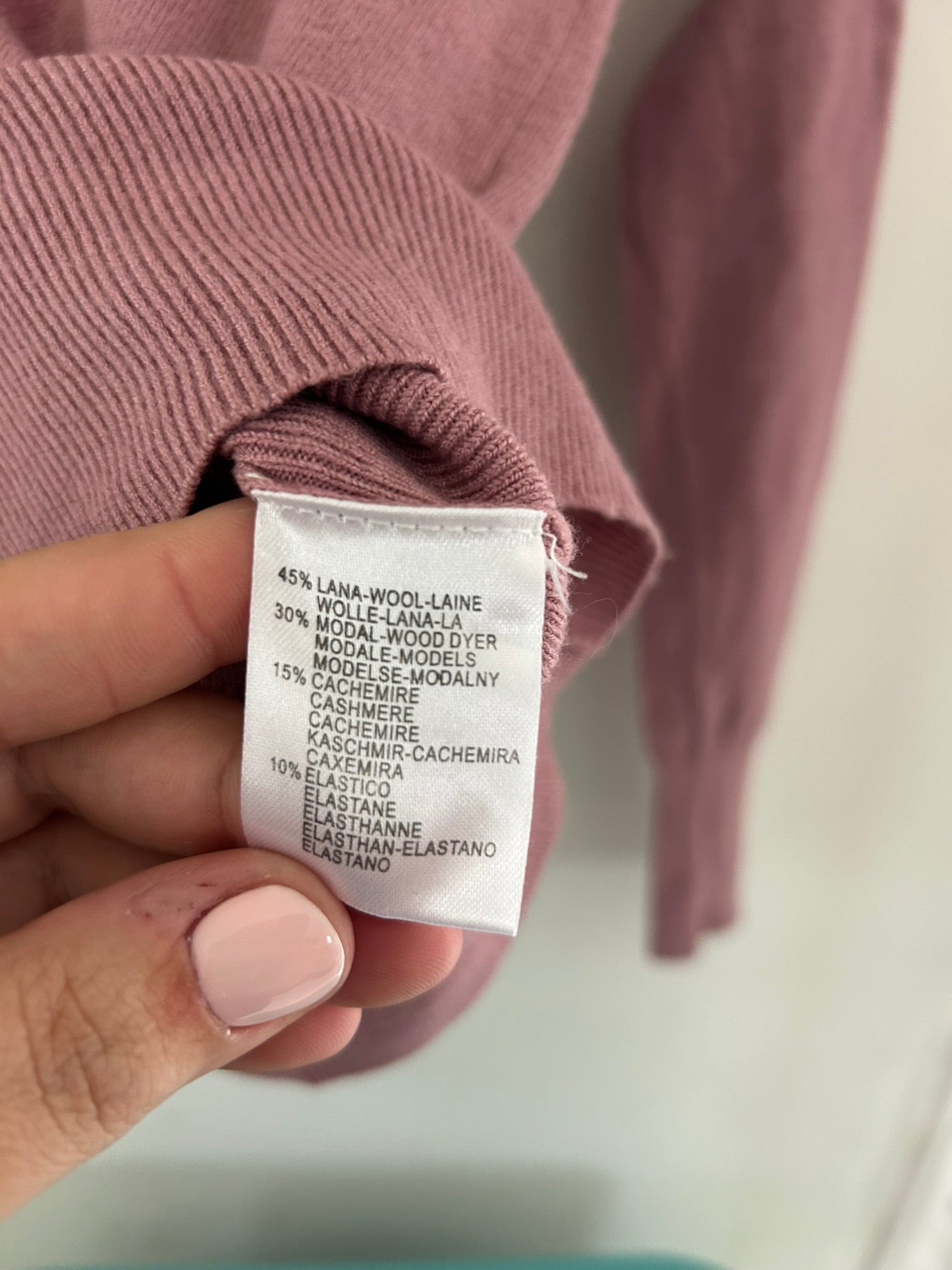 Pull col-roulé laine et cachemire rose taille 34/36