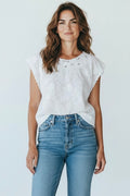 Blouse manches courtes blanc broderie anglaise taille 38/40