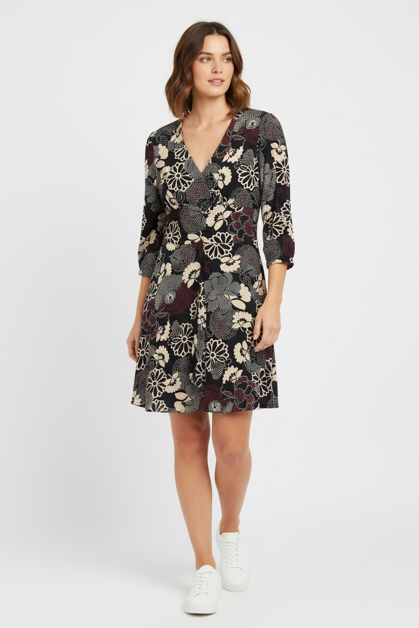 Robe fluide manches 3/4 imprimé fleurs Jofrati taille 36