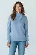 Pull en laine col-roulé bleu avec boutons Blancheporte taille 38/40