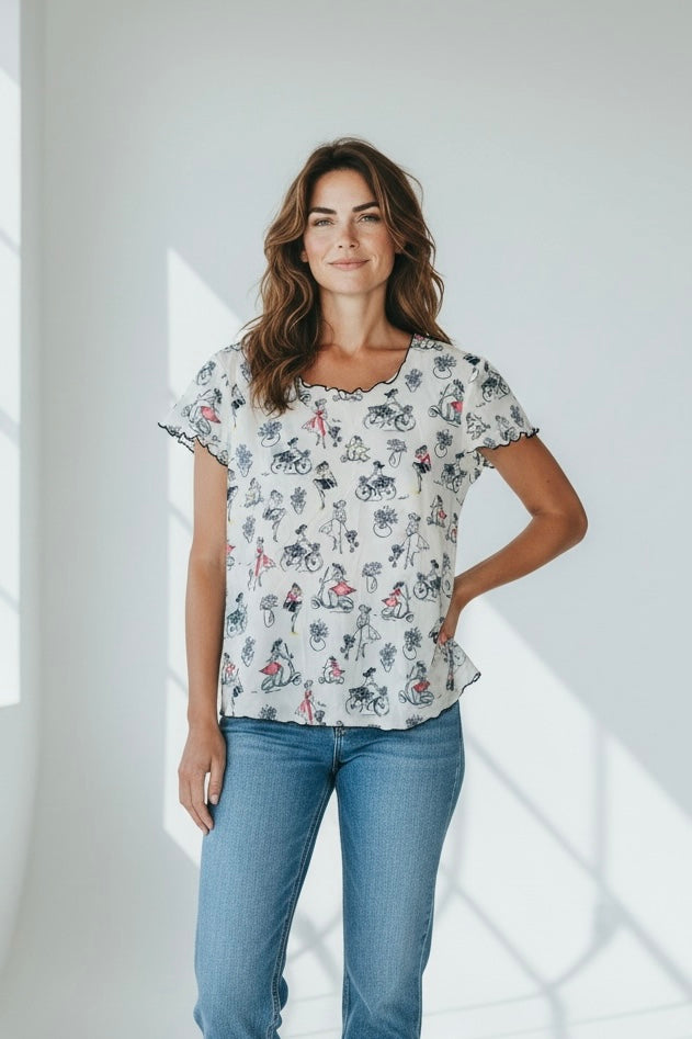 T-shirt manches courtes transparent imprimé taille 38/40