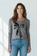 T-shirt manches longues gris motif nœud Blancheporte taille 38/40