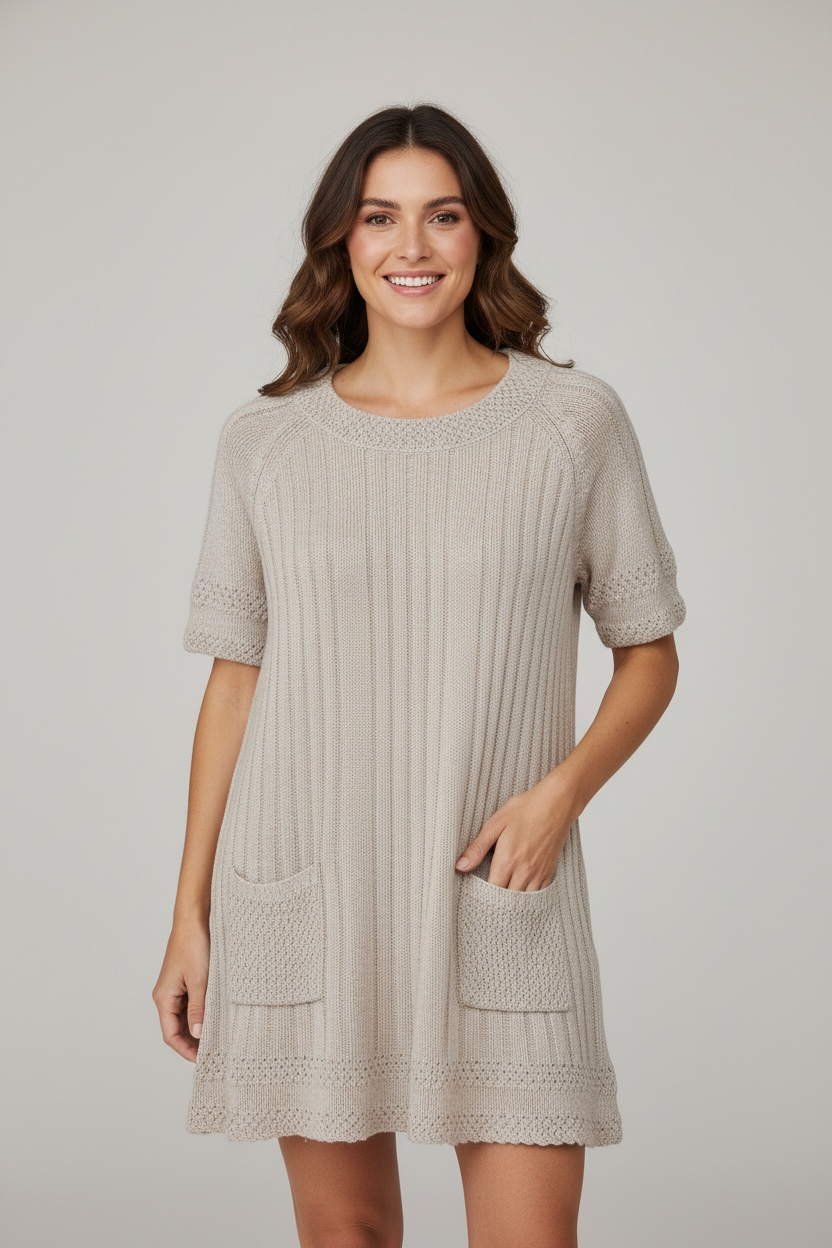 Tunique pull manches courtes beige Damart taille 38/40