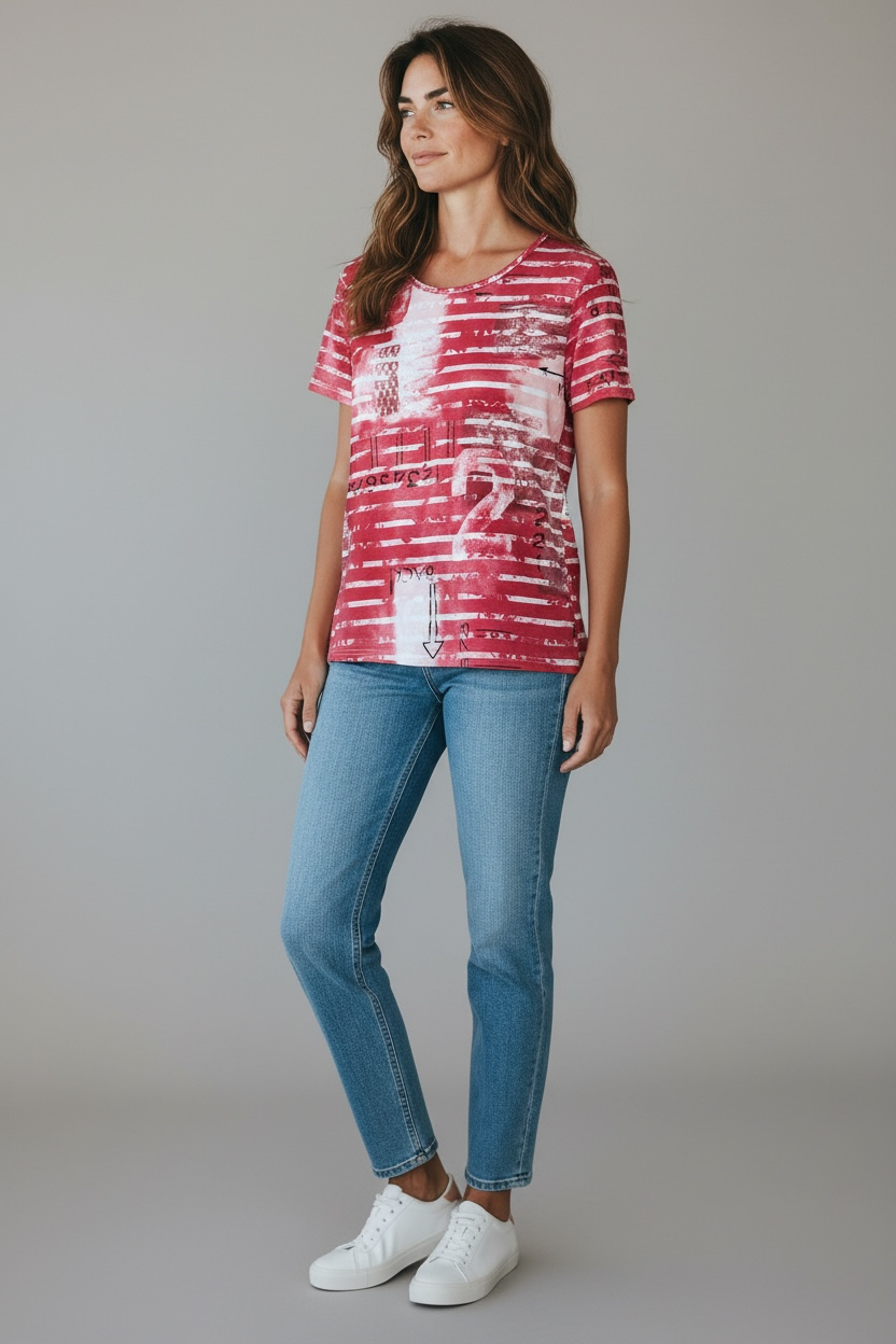 T-shirt manches courtes imprimé rouge et blanc taille 42