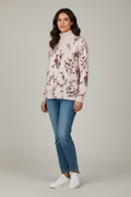 Pull rose clair motif fleuri Bleu Bonheur taille 42/44